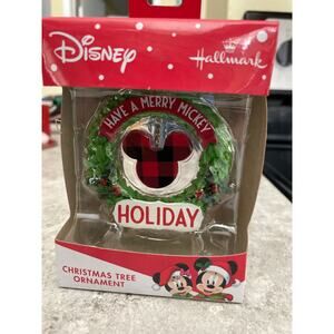 Hallmark Disney Have a Merry Mickey Plaid and Wreath Ornament